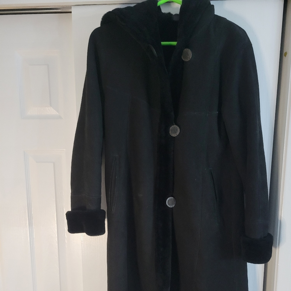 WOMENS RAFEL BROTHERS NEW YORK BLACK SUEDE SHEARLING COAT XS (sz2)